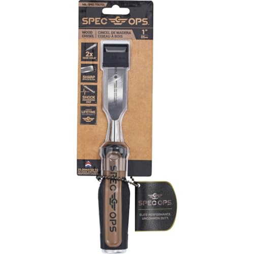 Spec Ops Tools Wood Chisel for Carpentry & Woodworking, Beveled Edge High-Carbon Steel Blade, Full Tang Shock-Absorbing Grip, 1" Blade - size: 1 in