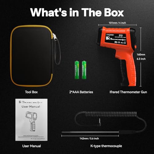 Infrared Thermometer Temperature Gun 1796°F 16:1 Laser - color: -58°F to 1796°F, Orange