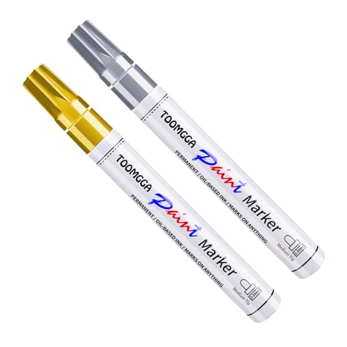TOOMGGA 2 Gold and Silver Permanent Markers Paint Pens, Oil Based Medium - color: Gold & Silver