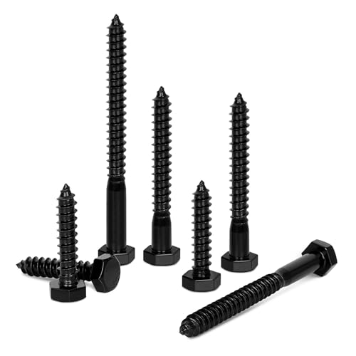 5/16" x 4" Stainless Steel Lag Screws Bolts, Heavy Duty External Hex Head Wood Screws, Black Finish, Partial Thread, 10 PCS - size: 5/16" x 4"
