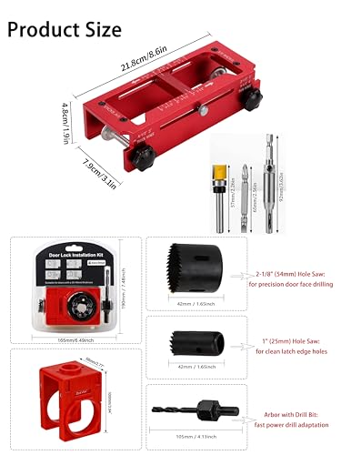 All-in-One Door Hinge Jig & Door Lock Installation Kit - Professional Door Hinge Cut Out Tool, Door Latch Installation Kit for Wooden Doors. 6061 Aluminum, Carbon Steel, Depth Gauge, Anti-Skid