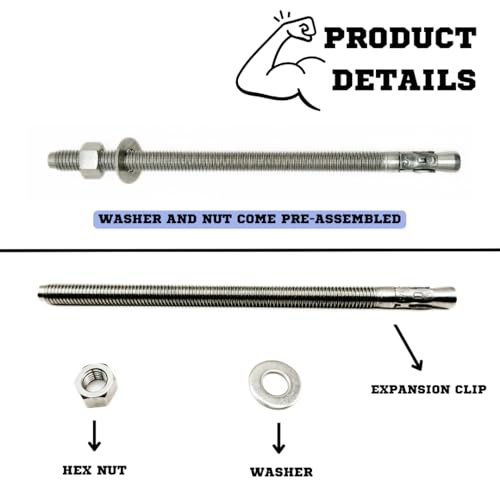 Mighty Fasteners 304 Stainless Steel Wedge Anchors 1/2" X 9" - 5 Pack - size: 1/2" X 9"