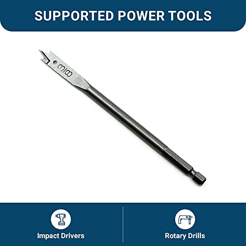 Benchmark Abrasives 3/8" x 6" Spade Drill Bit with Quick-Change Hex Shank Hole Cutter for Woodworking, Drilling, High-Speed Steel Paddle Flat Bits (3/8" x 6") - size: 3/8" x 6"