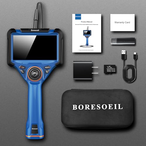 360° Articulating Borescope with 0.25 in Slim Probe, 5" HD 4-Ways Industrial Endoscope Camera with Light, Articulated Flexible Snake Camera for Plumbing & Machinery Inspection