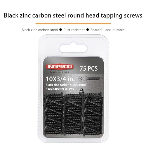 #10 x 3/4" Black Wood Screw, Phillips Pan Round Head, Black Zinc Plated Carbon Steel, M5 x 20mm Self Tapping Full Thread Screws, 75 Pieces - size: #10X3/4" (M5x20mm)