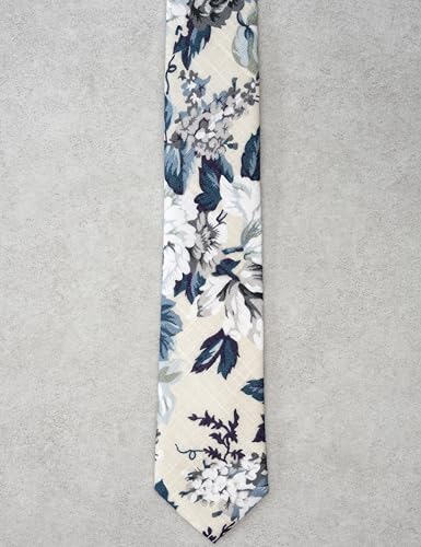 Cotton 2.5-Inch Skinny Floral Tie and Pocket Square Set for Men - color: Beige Peony