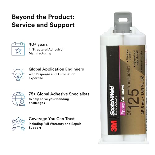 3M Scotch-Weld Epoxy Adhesive DP125, Translucent, Two-Part Epoxy, Flexible Adhesive, Thermal Expansion Tolerant, 48.5 mL (1.64 fl oz) Duo-Pak