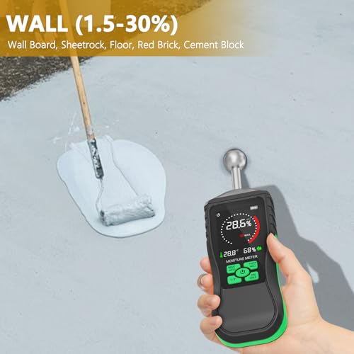 Ball Inductive Wood Moisture Meter, Non-Destructive Moisture Detector in Drywall, Wood, Masonry, Backlit LCD Display and Alarm Moisture Reader Tester, Detects up to 20mm