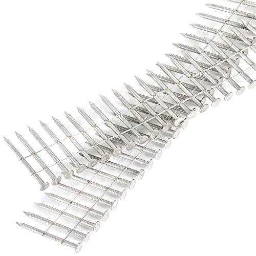 1200 Count Siding Nails 1-1/2 Inch 15-Degree Collated Wire Coil, 0.09 Inch Ring Shank Stainless Steel Nails for Rough Nailing of Lathing and Sheathing Materials - size: 1-1/2 Inch