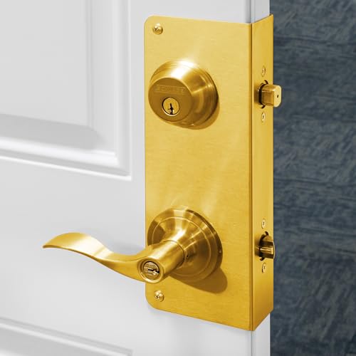 Prime-Line U 9537 Lock and Door Reinforcer – Reinforce and Repair Doors, Add Extra Security to your Home and Prevent Unauthorized Entry - 5-1/2 in., 2-3/8 in. x 1-3/4 in., Brass - size: 10 Inch
