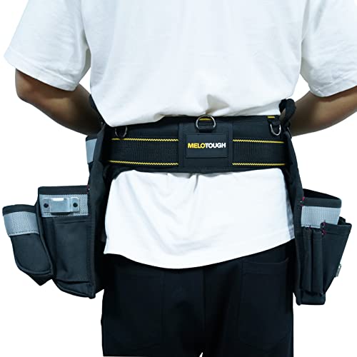 MELOTOUGH Padded Tool Belt for Men with handle strap, Heavy-Duty Work Belt with D ring, Adjustable Waist 36"-47" for Electrician (Tool Belt Suspenders Not Included)