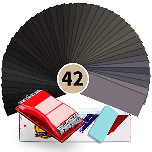 Wet & Dry Sandpaper Set, 42 Sheets of 120 to 3000 grit Sand Paper - style: sandpaper-42 pcs