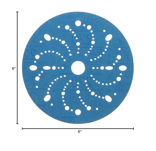 3M Hookit Blue Abrasive Disc, 321U, 36177, 6 in, 220+ Grade, Multi-Hole - size: 50 Count (Pack of 1)
