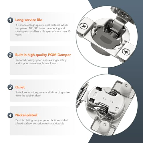 Satin Nickel Cabinet Hinges 1-1/2 Inch Overlay 10 Pack(5 Pairs) - size: 1-1/4 inch Overlay