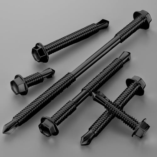 Wensilon (300Pcs) #8×3/4" Black Hex Washer Head Self Drilling Screws, 410 Stainless Steel Metal SheetScrews,TEK Screws, Sheet Metal Self Tapping Screws - color: Black, size: #8×3/4"