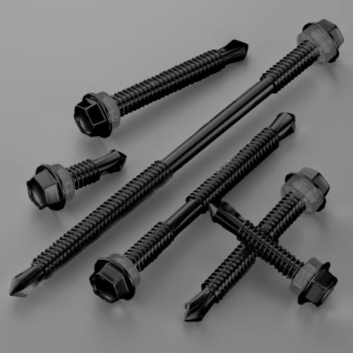 Wensilon (60Pcs) 2lbs 5/16×1-1/4" Black Hex Head Self Drilling Screws, 410 Stainless Steel Metal SheetScrews,TEK Screws, Sheet Metal Self Tapping Screws - color: Black, size: 5/16×1-1/4"
