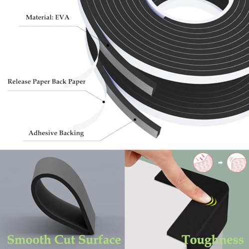 Weather Stripping Door Seal Black,Self Adhesive Foam Tape,Window Insulation Weatherproof Gasket Tape for Doors and Windows,1/2 Inch Wide X 1/4 Inch Thick,2 Rolls Total 32.8Ft - size: 1/2Inx1/4Inx16.4Ft,2Roll