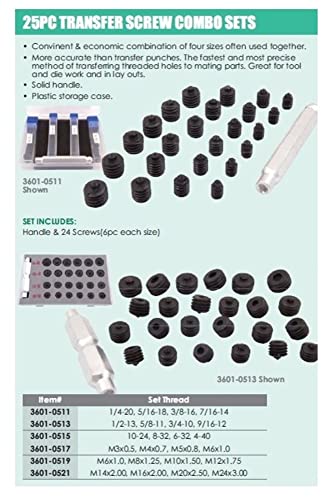 HHIP 3601-0513 25 Piece 1/2-13, 5/8-11, 3/4-10, 9/16-12 Transfer Screw Set - size: 25 Piece Set (1/2-13, 5/8-11, 3/4-10, 9/16-12)