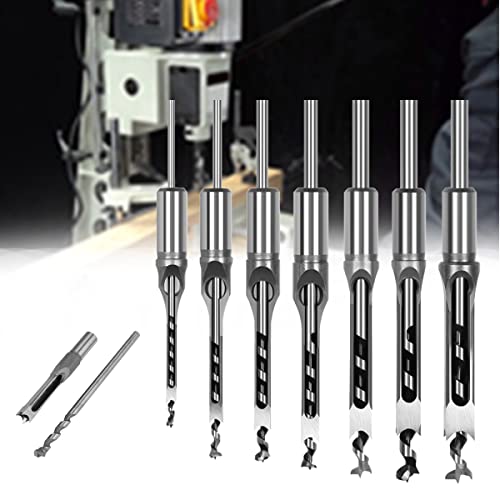 7Pcs Square Hole Drill Bits Steel Hardness Sharp Mortising Chisel 1/4-5/8"