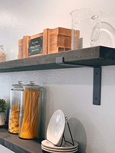 Heavy-Duty Shelf Brackets - Premium Construction Grade 1/4" (6mm) Thick Steel - Matte Black Iron Finish for Modern Farmhouse Rustic Open Shelving w/ Hardware, 4-Pack - (L Bracket w/ Lip, 9.25" x 6") - size: 9.25" x 6", style: L Bracket w/ Lip