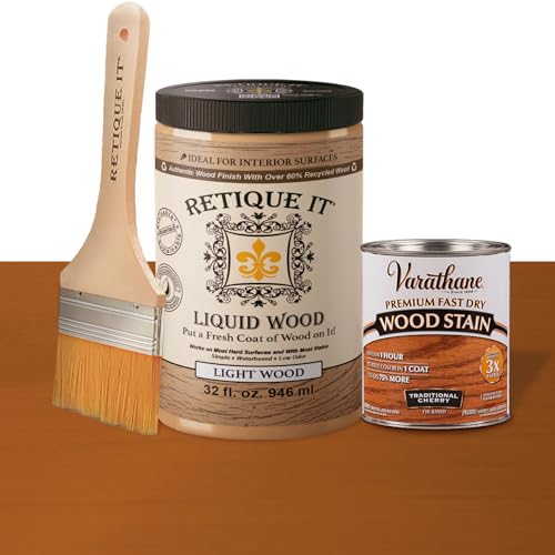 Retique It Liquid Wood - Quart Light Wood w/Traditional Cherry Stain -Stainable Wood Fiber Paint- Put a fresh coat of wood on it (32oz LW Trad Cherry) - color: 45 Traditional Cherry, size: 32 Fl Oz (Pack of 1)