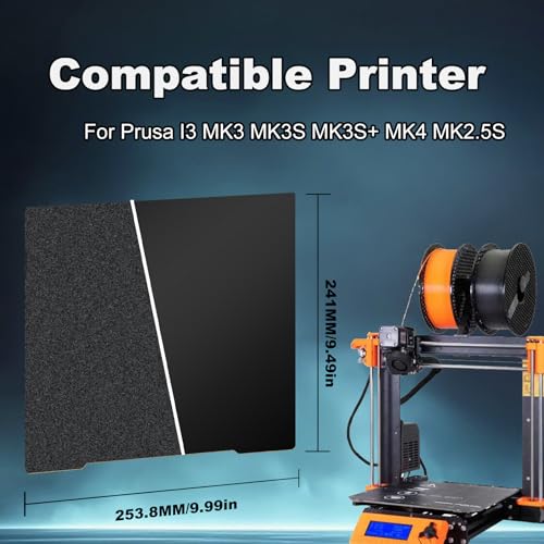 254x241mm Black Build Plate for Prusa i3 MK3S/MK4/MK2/MK3/MK3S/MK4S/MK3S+/ MK2.5S, Double Sided Textured PEI+Smooth PEI Flexible Spring Steel Platform Heated Printing Bed for 3D Printer - size: 254x241mm
