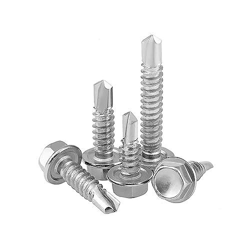 #12 x 1 (50 Pack) Hex Washer Head Self Drilling Screws, Self Tapping Sheet Metal Tek Screws, 410 Stainless Steel - size: #12 x 1"