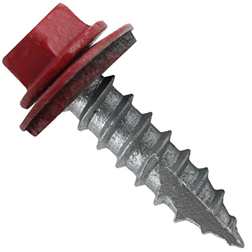 14 x 1 Crimson RED Metal Roofing Screws - Hex Washer Head- Self-Starting/Tapping - EPDM Washer. 8 X 250 Bags - 2,000 Screws - color: CRIMSON RED, size: 1"
