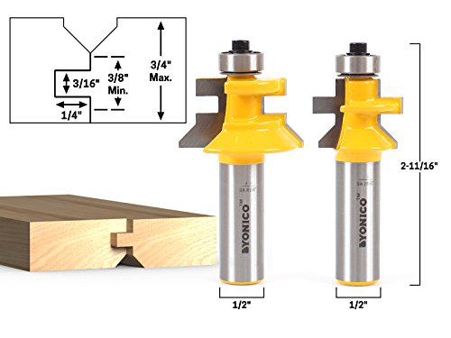 YONICO Router Bits Set Tongue and Groove Flooring 2 Bit Flooring 1/2-Inch Shank 15229 - style: V-Notch - Small - 1/2" Shank