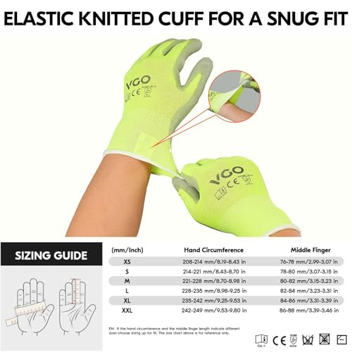 Vgo... 15Pairs PU Coated Safety Work Gloves,Gardening Gloves (PU2103,M) - color: Yellow, size: Medium