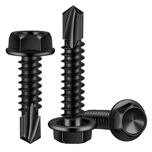 #14 x 1-1/4" (3/4" to 4" Available) Hex Washer Head Self Drilling Sheet Metal Screws with Drill Point, Stainless Steel 410, Black Oxide, 50 PCS - color: Black, size: #14 x 1-1/4"
