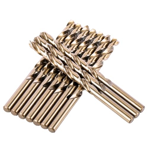 CaRoller 1/4 Inch Cobalt Drill Bit Sets,10 Pack 135 Degree Tip of M35 Length Twist Drill Bits with Storage Case for Hard Metal, Stainless Steel, Cast Iron, Wood and Plastic (1/4"-10pcs-M35) - size: 1/4"-10pcs-Cobalt