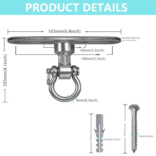 Heavy Bag Hanger,Stainless Wall Ceiling Mount Hook 180°/360° Rotation Wood Beam Holder Body Weight Strength Training Systems, Aerial Yoga Swing & Hammock - size: 4-holes with 180° + 360° rotation