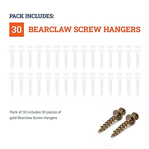 PHS Gold Bear Claw Hanger Screws, Holds 30 lb, 30 Pack for Drywall - color: Gold, size: 30 Pack