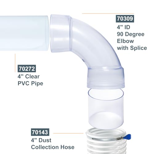 POWERTEC 70309-P2 4 Inch ID 90 Degree Elbow for 4" OD Dust Collection Pipes, Adapters and Fittings with Splice for 4 Inch ID Dust Collection Hose Connector (Clear), 2 Sets - color: 4" ID Elbow w/ Splice, 2 Sets