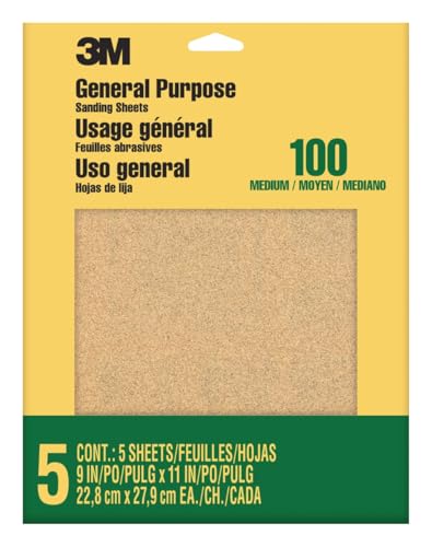 3M Sandpaper, 100 Grit, 5 Sheets, 9 in x 11 in, Sands Paint, Wood & Metal, Great for General Purpose Sanding, Medium Aluminum Oxide Sand Paper (9002NA-20), 2-Pack - size: 9 in x 11 in (2-Pack, 10 Sheets), style: Medium
