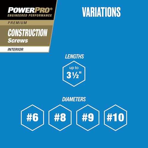 Power Pro Wood Screws, #9 x 2-1/2in, 443 Pack, Gold Zinc - size: 5 lb Tub, style: #9 x 2-1/2"