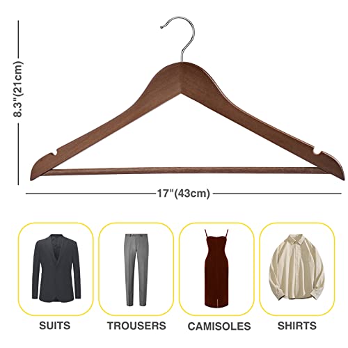 Wooden Hangers 10 Pack,Heavy Duty Wood Coat Hangers,with 360-degree Hook,Smooth Finish Wooden Clothes Hangers with Non Slip Pants Bar, Sturdy Clothes Hangers for Shirts,Suit(Walnut) - color: Walunt