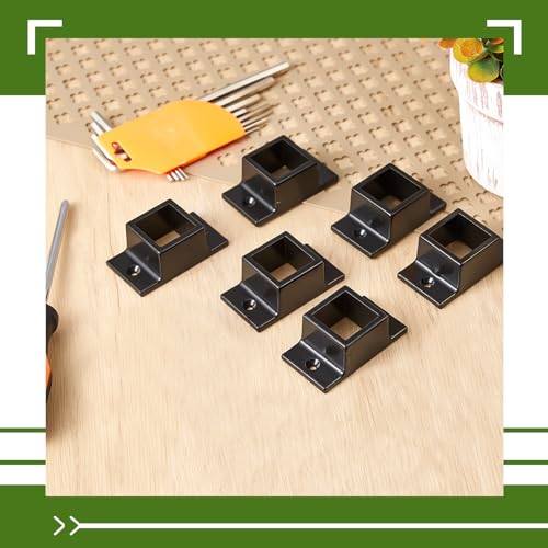 Zonon 1 Pcs Black 1" X 1" Aluminum Fence Brackets Standard Wall Mount for Rails Double Flange Metal Square Residential Flat Fence Brackets for Fencing Railing Mounting