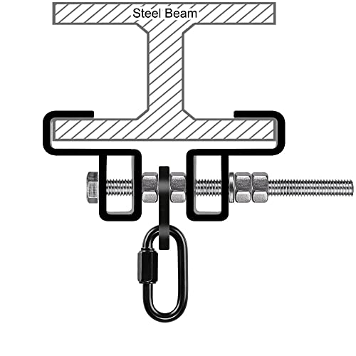 SELEWARE Heavy Duty Punching Bag Hanger, Steel I Beam Clamp for Heavy Bag - color: A. Beam Clamp with Carabiner (2 Pack)