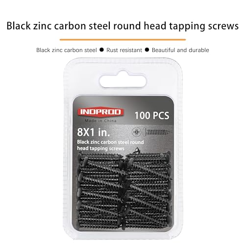 #8 x 1 Black Wood Screw, Phillips Drive Round Head Self Tapping Screws, Black Zinc Plated Carbon Steel, M4 x 25mm Black Round Head Wood Screws, 8 x 1-Inch, 100Pcs - size: #8X1" (M4 x 25mm)