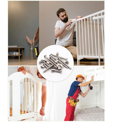 160pcs Baby Bed Crib Screws Hardware Replacement Kit- M6x40mm/ 50mm/ 60mm/ 70mm/ 80mm Hex Drive Socket Cap Screws Barrel Nuts Assortment Kit for Beds Headboards Chairs Furniture. - size: 160pcs