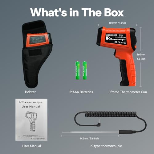 58°F to 1796°F Infrared Thermometer Gun, Dual-Mode 16:1 - color: Orange/-58°F to 1796°F and -58°F to 572°F-holster
