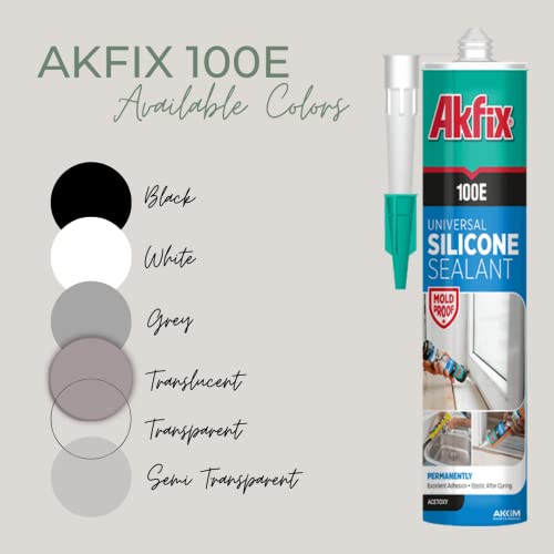 Akfix 100E RTV Black Silicone Caulk (24x10.1 fl.oz.) - 100% Waterproof Silicone Sealant for Kitchen and Bathroom, Shower, Toilet, Sink, Window and Door, UV Resistant, Flexible | Black, 24 Pack