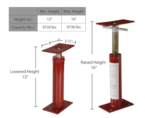 Vestil FJB-16 Basement Floor Jack 16 In. Maximum Height 9,738 Lb. Capacity Red