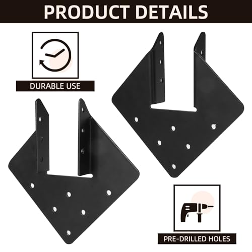Hurricane Ties for Rafter, 12-Gauge Hurricane Tie for 2x4 Post(Inner 1.5x3.5), Heavy Duty Joist Hangers for Roofing Trusses Wood Timber Steel Connectors, Black with Screws 8 Pcs