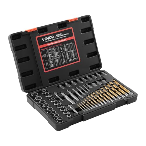 VEVOR Screw Extractor Set with Drill Bits, 54 Pieces, Easy Out Nut Bolt Extractors and Drill Bits, with Adapters, Solid Storage Case, Cr-Mo Steel for Removing Rounded, Broken, or Stripped Fasteners - size: 54 PCS