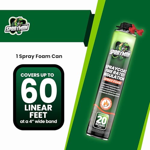 Sprayman Spraycoat Fire Rated Spray Foam Insulation Kit 480 Sq.Ft - High R-Value (11.32 / 2in) Closed Cell Heat & Noise Insulation for Wall & Attic - Gun, 2 Cleaners & Safety Gear - 27.1 oz, 24 Pack - size: 24 Pack