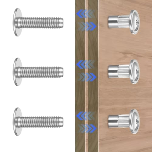 100 Pcs Cabinet Screws, M4 Furniture Connector Bolts, Binding Barrels and Screws, Furniture Connectors Hardware and Sleeves for Wood Cupboard Bed Frames Cabinet Connectors