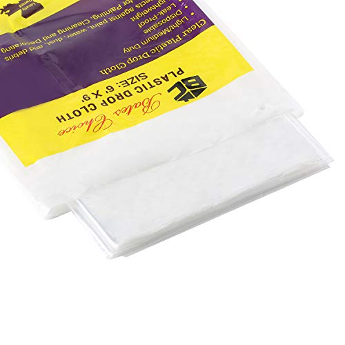 Bates Plastic Drop Cloths - 2 Pack, 6x9 Feet, Clear Plastic Tarp for Painting